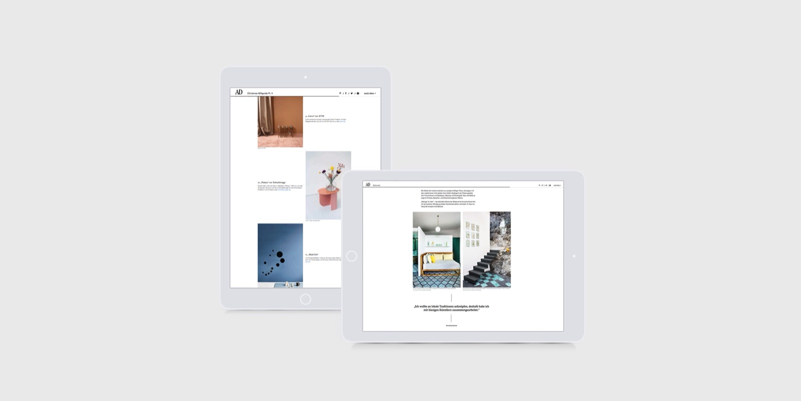 AD Magazin website article layouts on two tablets