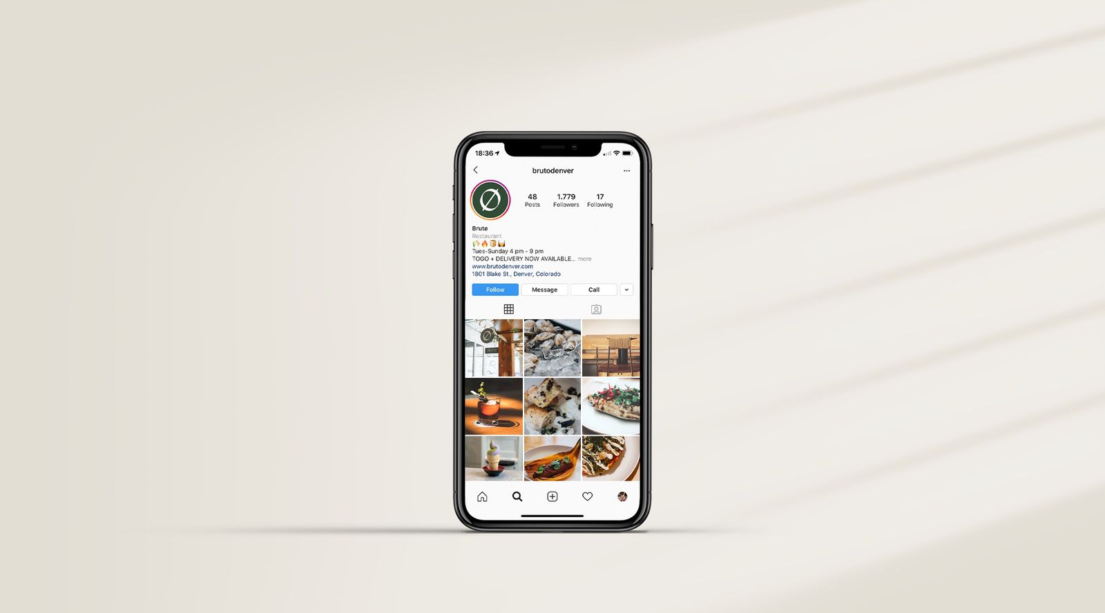 Brutø Instagram profile on a phone