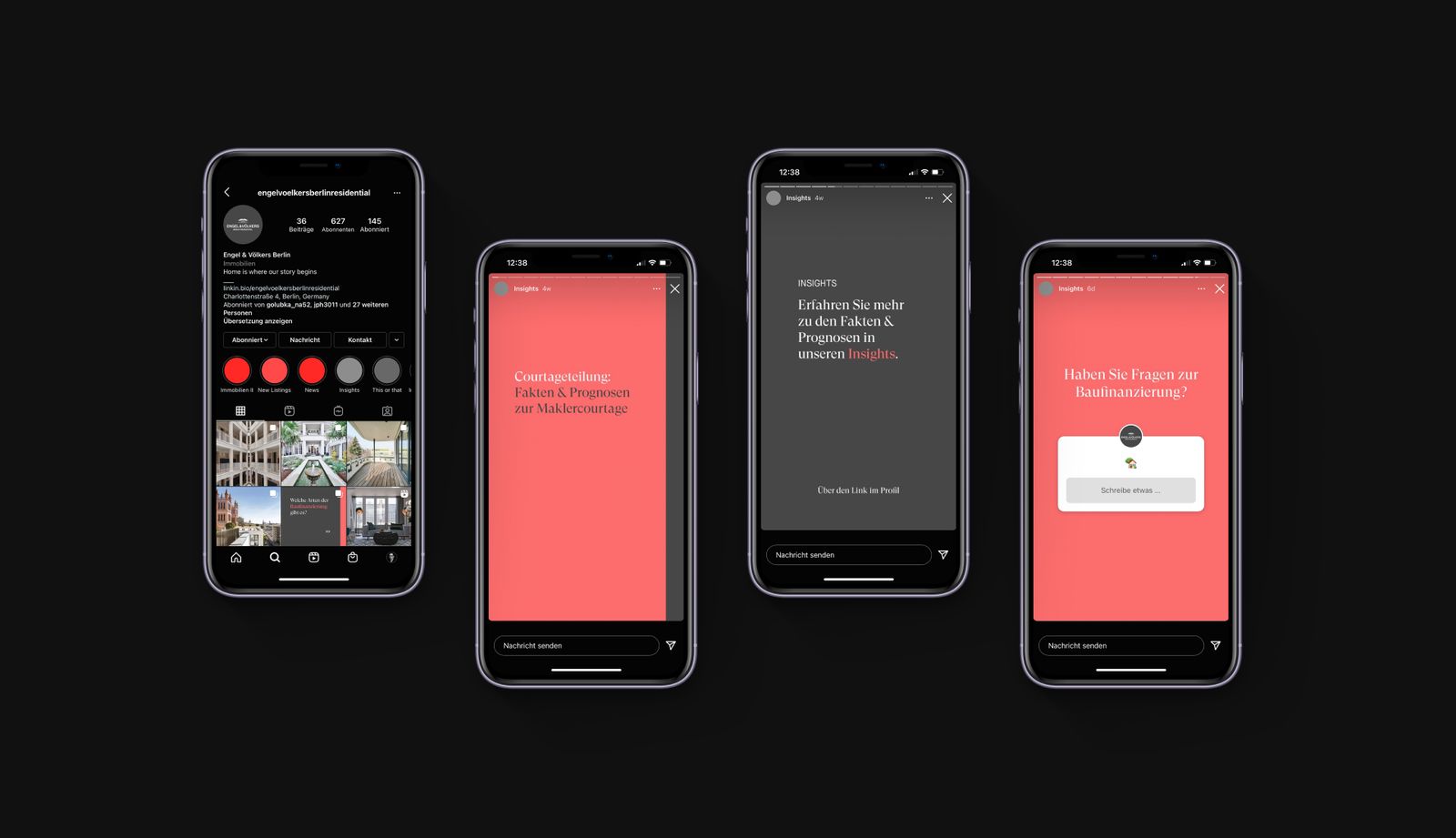 Instagram feed and story templates on four iPhones