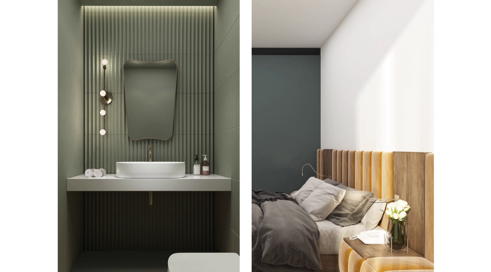 Episode Hotels bathroom and bedroom interior renders