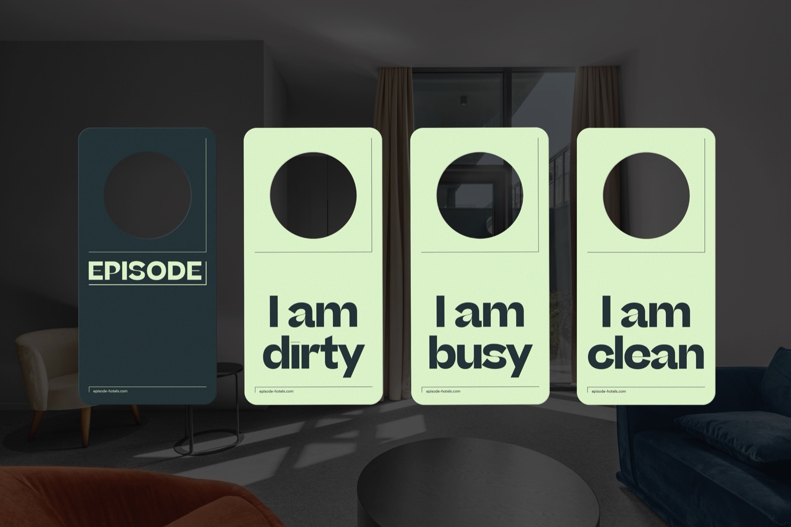 Episode Hotels door hangers reading I am dirty, I am busy, I am clean