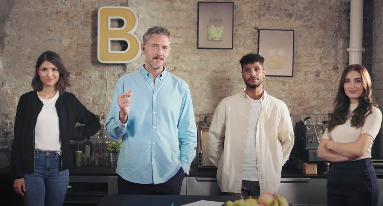 Actors on set for a software commercial filmed in the Friends of Friends office