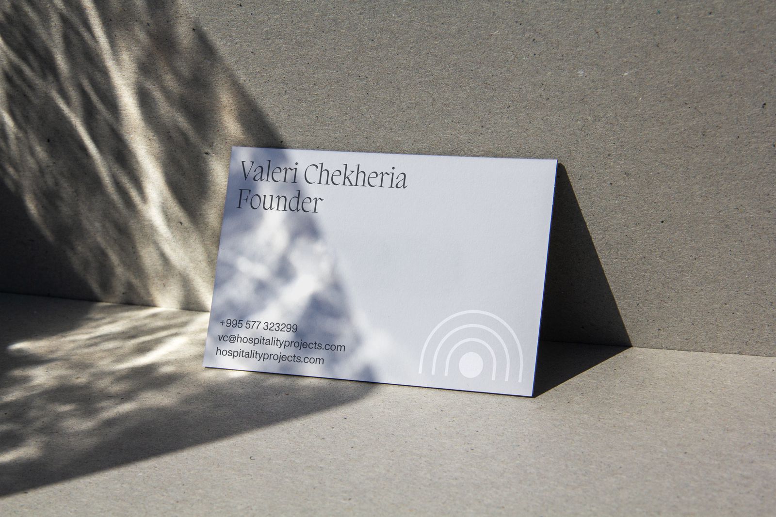 Hospitality Projects business card in soft shadow light