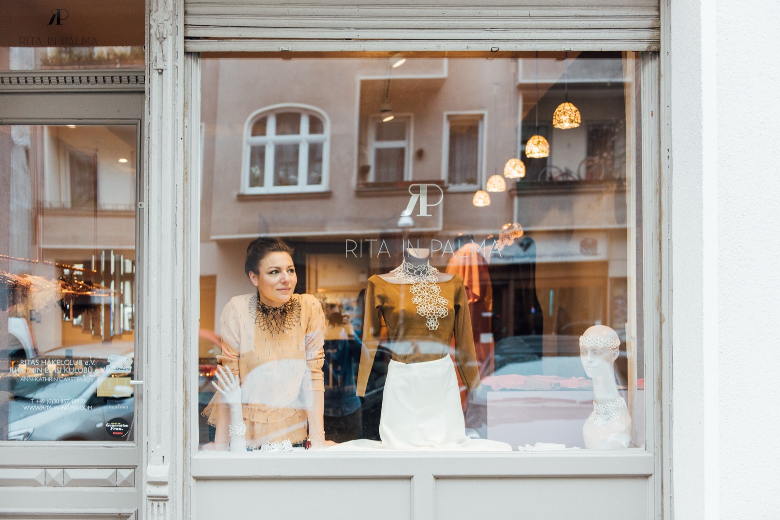 Fashion designer in her Berlin shop window, You, Me & Berlin story for Hotel Berlin, Berlin