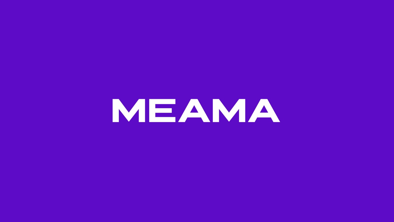 White Meama wordmark on a purple background