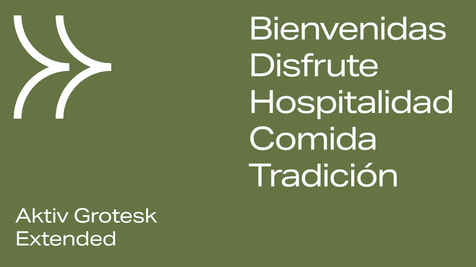 Mezcla arrow symbol beside a sans serif type specimen in Aktiv Grotesk Extended
