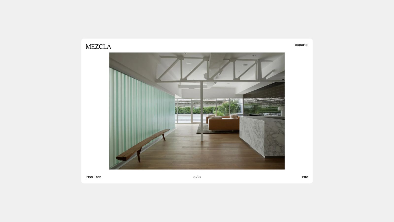 Mezcla website gallery page showing the Piso Tres interior