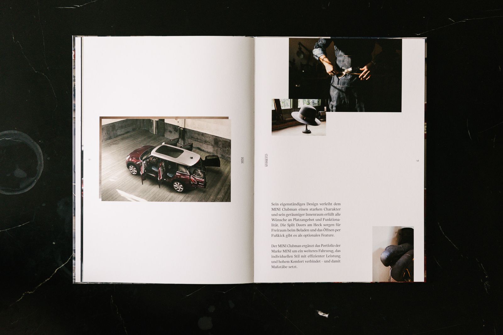 MINI Lookbook spread with an editorial photo collage and body text