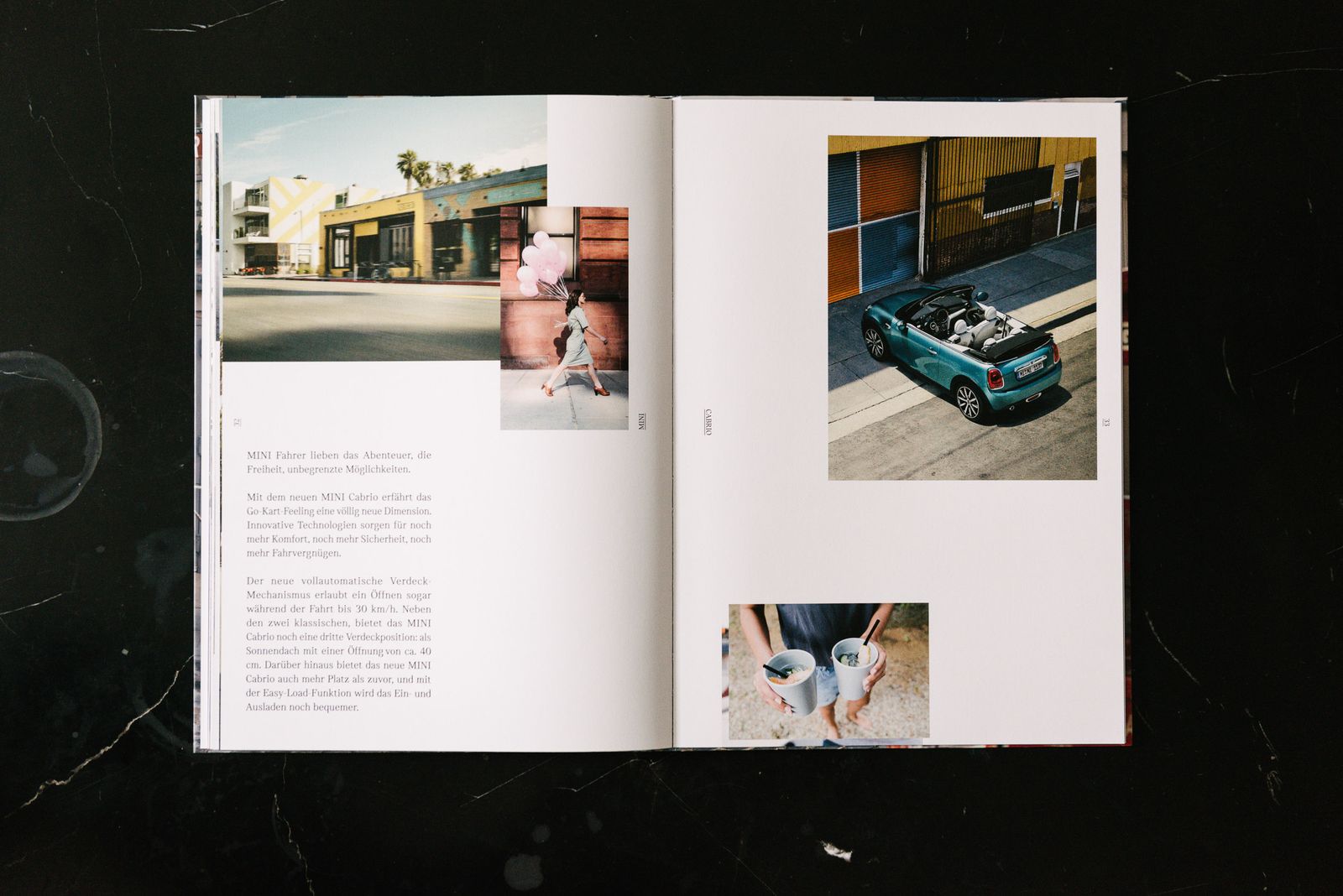 MINI Lookbook spread with a MINI Convertible and lifestyle photography