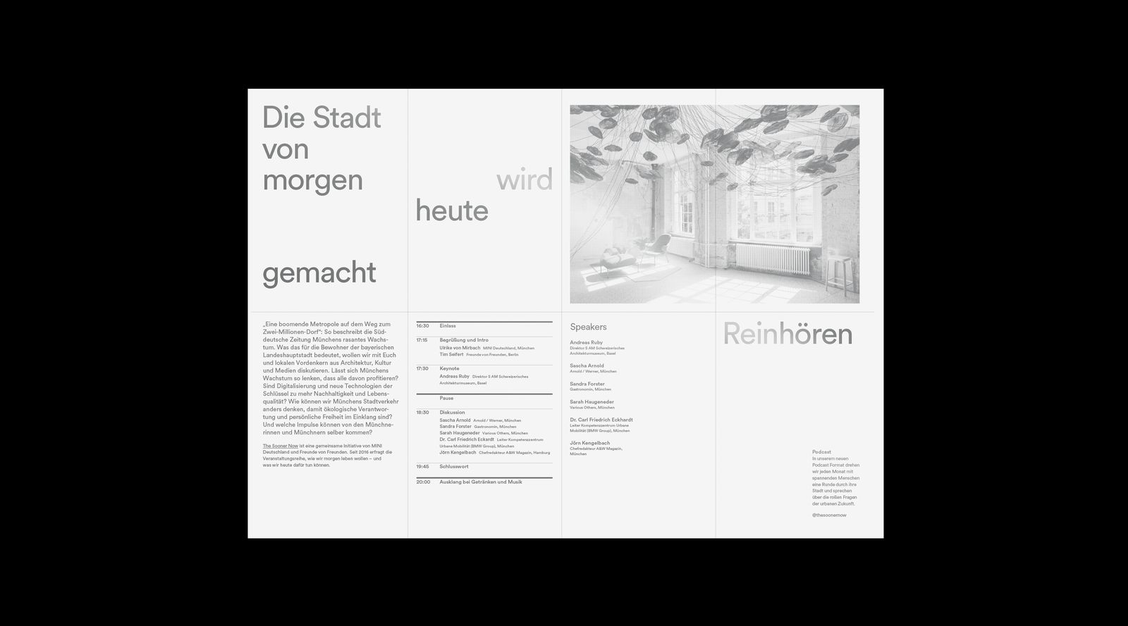 The Sooner Now A1 programme flyer, Die Stadt von morgen wird heute gemacht