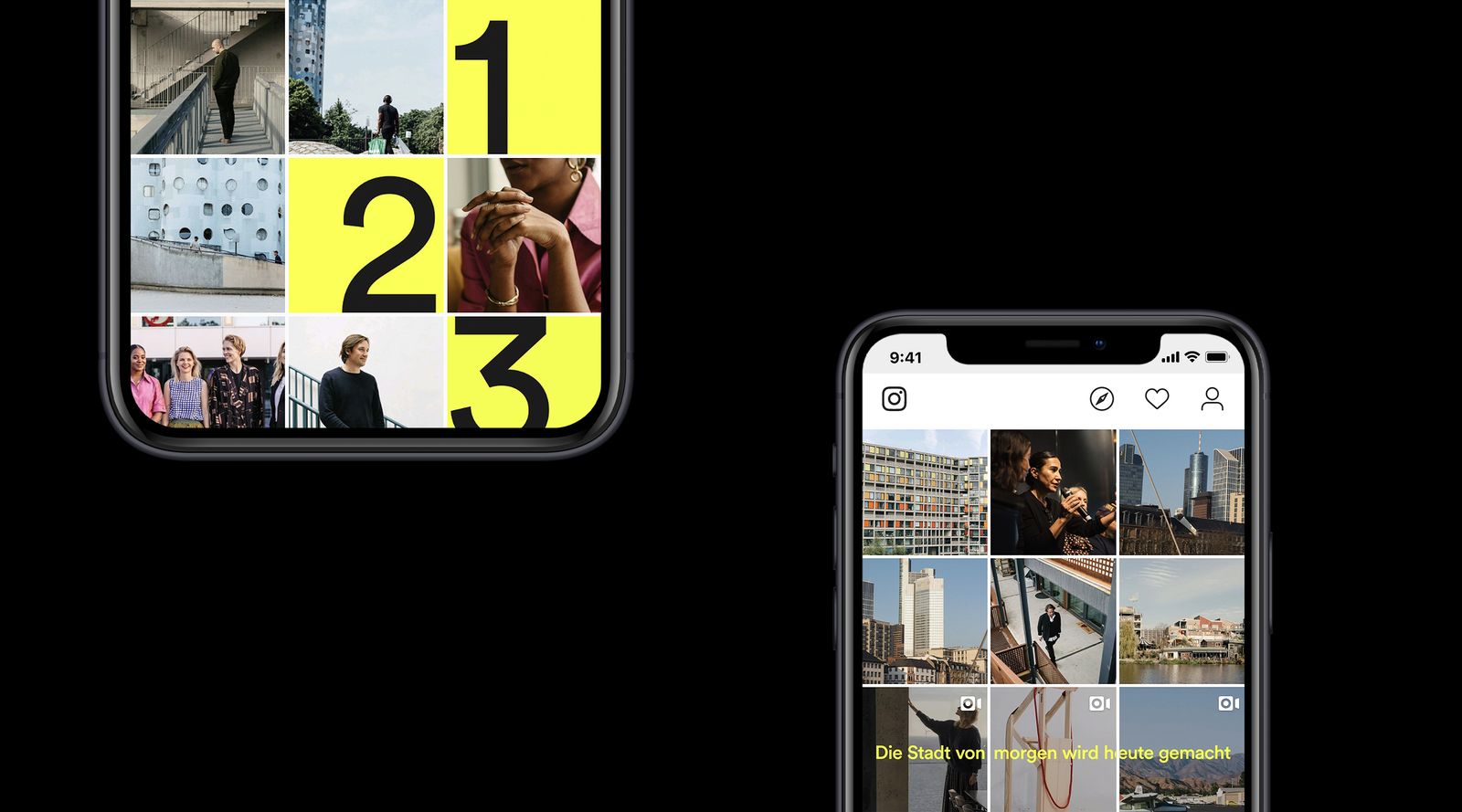 The Sooner Now Instagram grid and stories on two phones