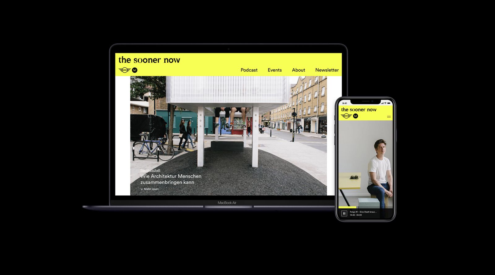 The Sooner Now responsive website on laptop and phone