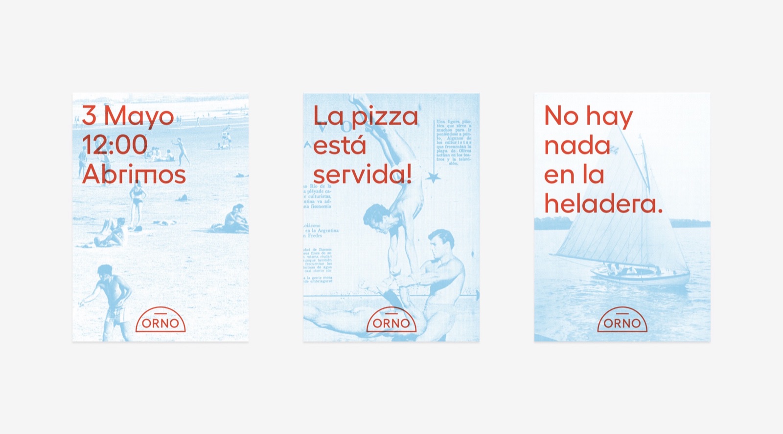 ORNO opening posters in blue and red announcing the launch