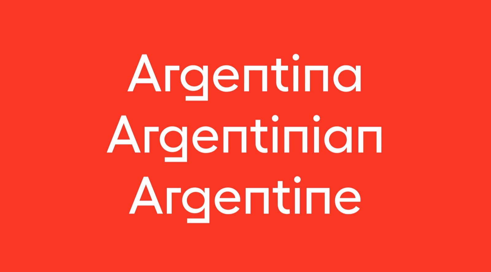 ORNO typeface specimen setting Argentina, Argentinian, Argentine in white on red