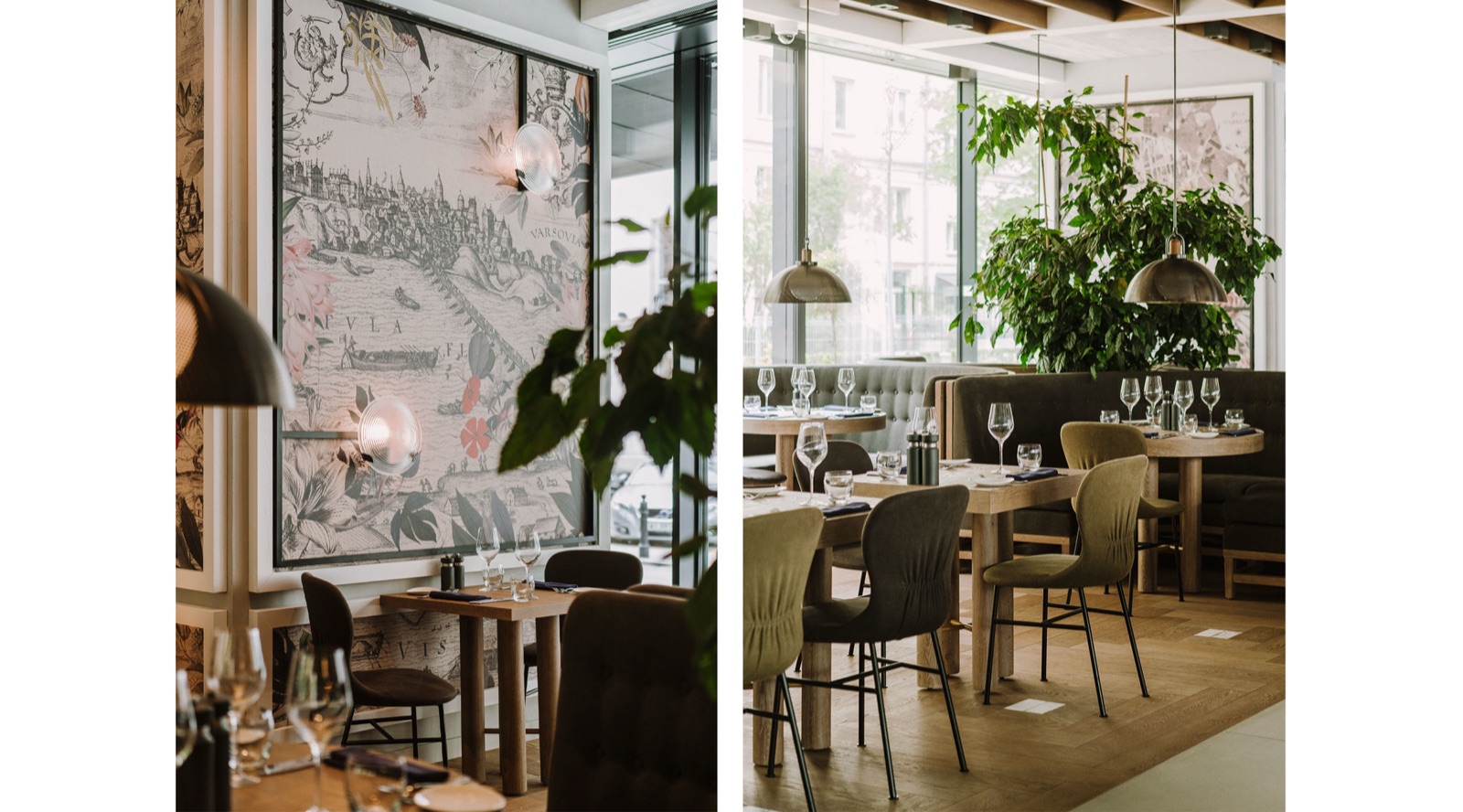 Magari dining room at PURO Hotel Warsaw with mural wall and window tables