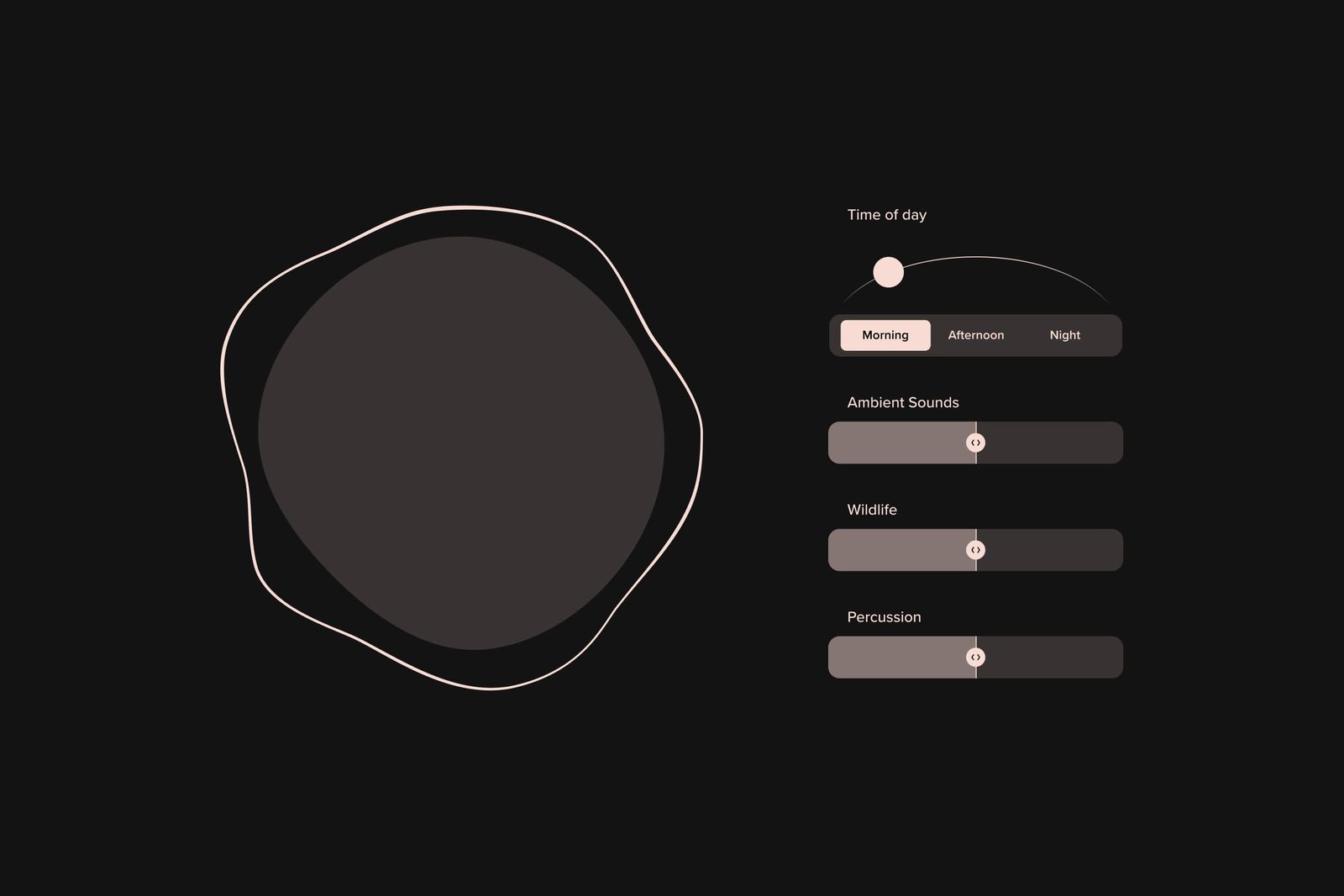 Sound mixer controls for time of day, ambient sounds, wildlife and percussion