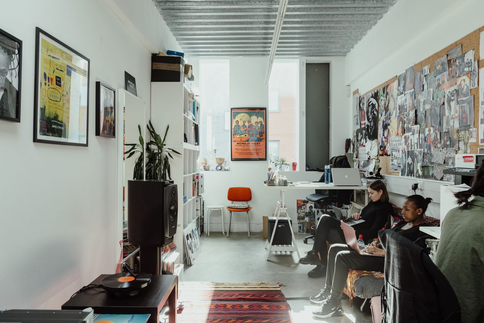 Fashion studio in North London with posters, records and a work table