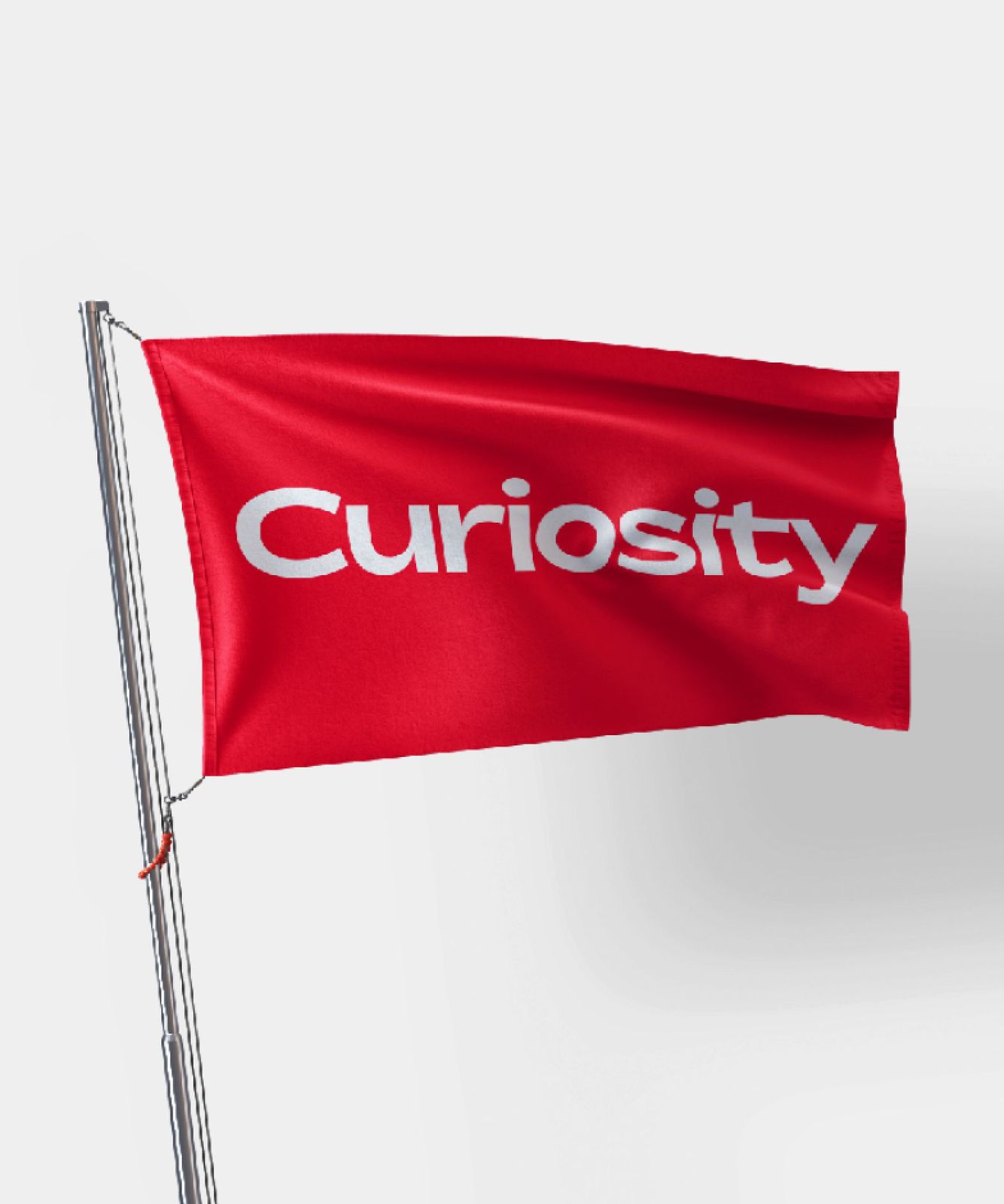 Red flag printed with the word Curiosity